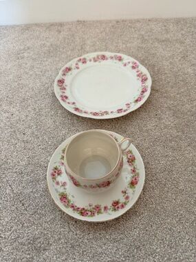 Carlsbad China Tea Cup, Saucer & Plate Set - Pink Floral